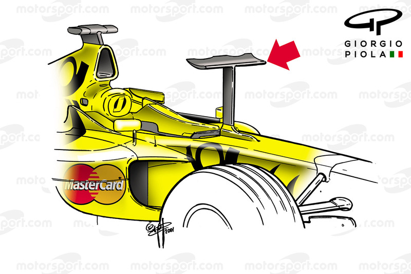 Jordan EJ11 dengan winglet unik, GP Monako 2001