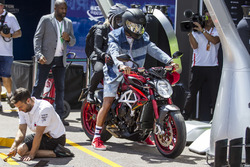 Lewis Hamilton, Mercedes-AMG F1 on his MV Agusta motorbike