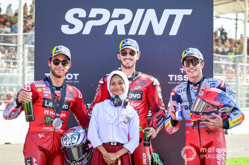 Francesco Bagnaia, Equipa Ducati, Enea Bastianini, Equipa Ducati, Marc Marquez, Gresini Racing