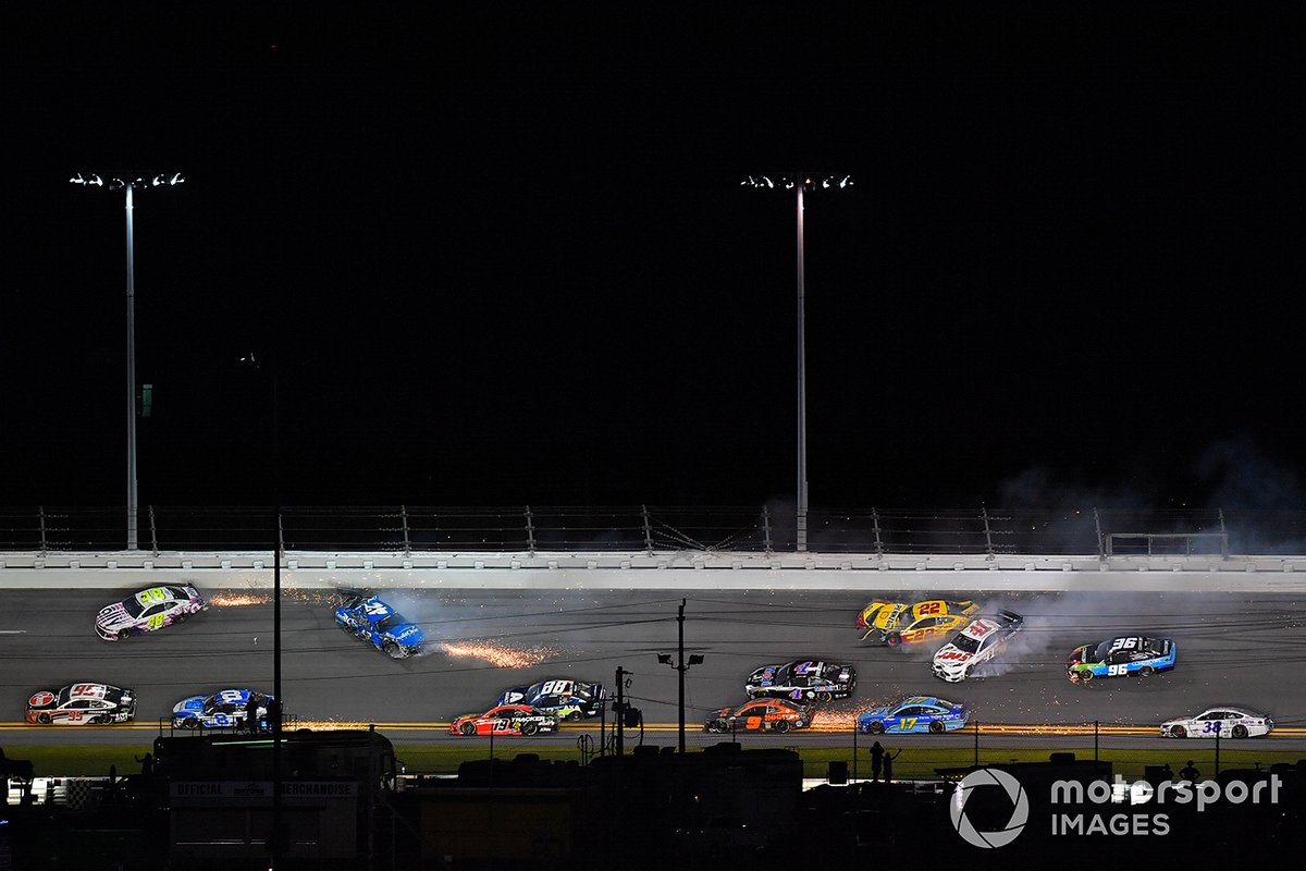 The Big One: Joey Logano, Team Penske, Ford Mustang, Matt Kenseth, Chip Ganassi Racing, Chevrolet Camaro, Jimmie Johnson, Hendrick Motorsports, Chevrolet Camaro, Cole Custer, Stewart-Haas Racing, Ford Mustang