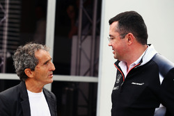 (L to R): Alain Prost, with Eric Boullier, McLaren Racing Director
