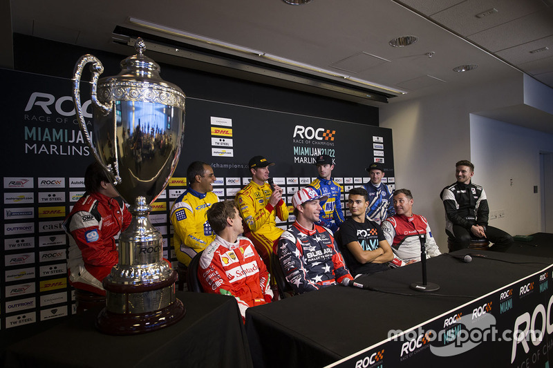 Persconferentie met Sebastian Vettel, Travis Pastrana, Pascal Wehrlein, Tom Kristensen, Juan Pablo Montoya, Ryan Hunter-Reay, Alexander Rossi, Scott Speed, Stefan Rzadzinski