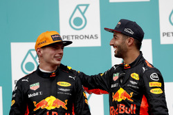 Max Verstappen, Red Bull Racing, race winner, Third place Daniel Ricciardo, Red Bull Racing, on the podium