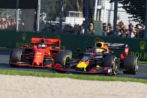 Max Verstappen, Red Bull Racing RB15 ve Sebastian Vettel, Ferrari SF90 