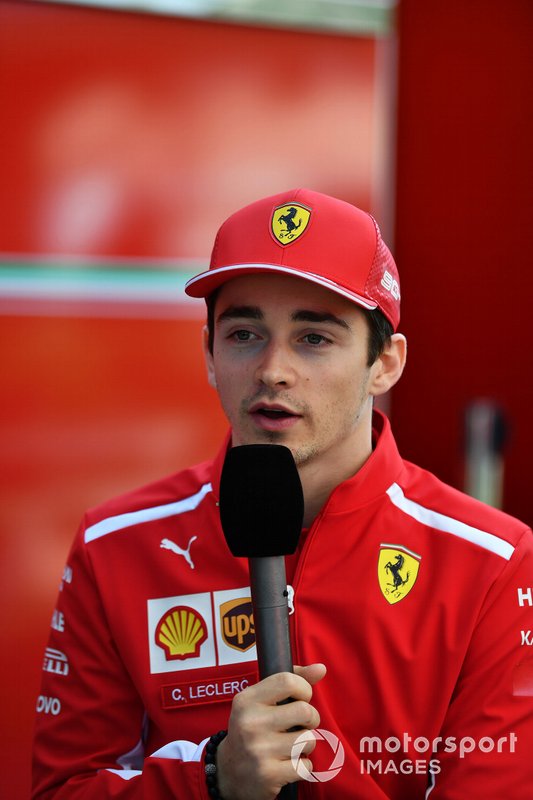 Charles Leclerc, Ferrari talks with the media