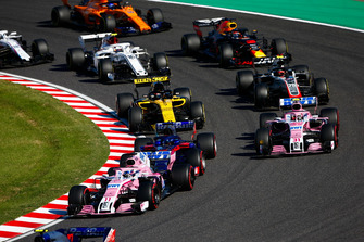 Sergio Perez, Racing Point Force India VJM11, Esteban Ocon, Racing Point Force India VJM11, Carlos Sainz Jr., Renault Sport F1 Team R.S. 18, Kevin Magnussen, Haas F1 Team VF-18, Daniel Ricciardo, Red Bull Racing RB14, Charles Leclerc, Sauber C37, Fernando Alonso, McLaren MCL33, Lance Stroll, Williams FW41