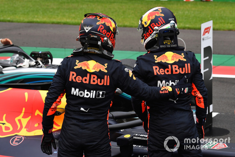 Daniel Ricciardo, Red Bull Racing and Max Verstappen, Red Bull Racing celebrate in Parc Ferme 