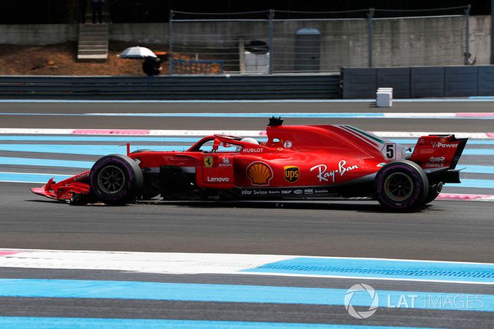 Sebastian Vettel, Ferrari SF71H con el alerón roto