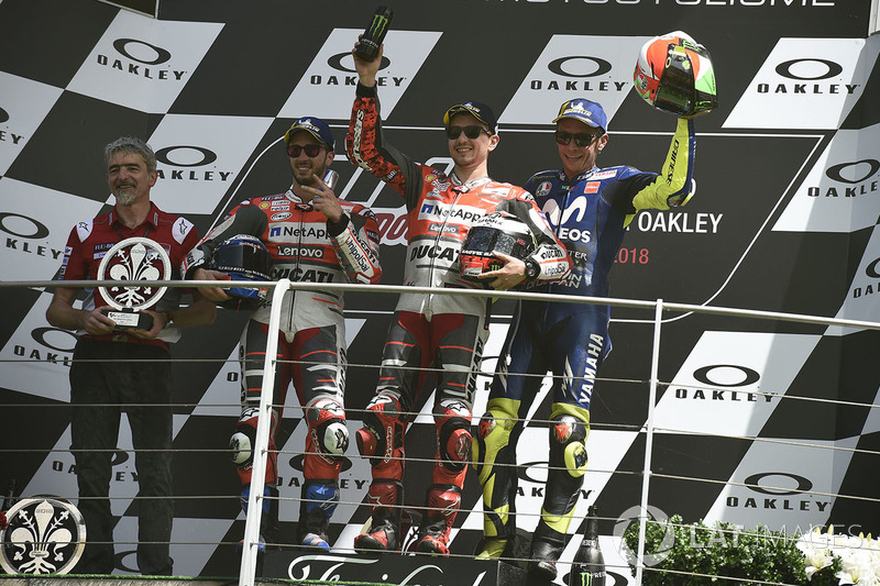 Podium: race winner Jorge Lorenzo, Ducati Team, second place Andrea Dovizioso, Ducati Team, third place Valentino Rossi, Yamaha Factory Racing