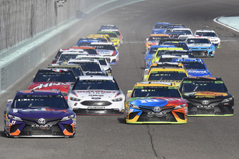 Denny Hamlin, Joe Gibbs Racing, Toyota Camry FedEx Express, Kyle Busch, Joe Gibbs Racing, Toyota Camry M&M's, Brad Keselowski, Team Penske, Ford Fusion Discount Tire, Martin Truex Jr., Furniture Row Racing, Toyota Camry Bass Pro Shops/5-hour ENERGY