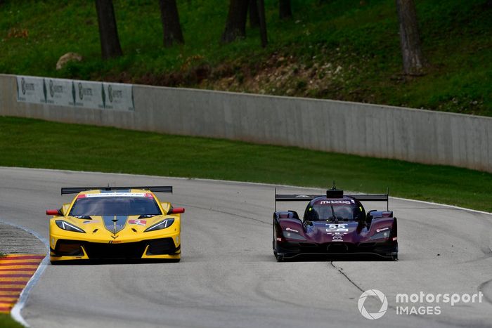 #4 Corvette Racing Corvette C8.R, GTLM: Oliver Gavin, Tommy Milner, #55 Mazda Team Joest Mazda DPi, DPi: Jonathan Bomarito, Harry Tincknell, Â©2020, Peter Burke