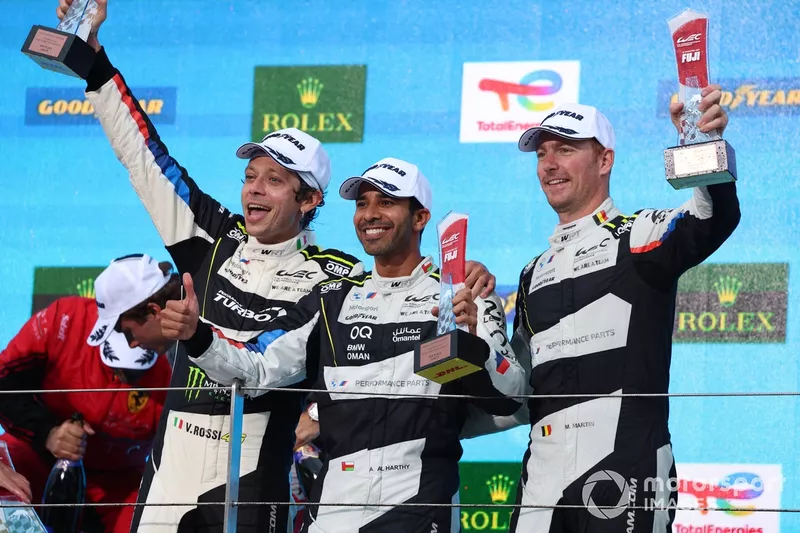 Podium GT: #46 Team WRT BMW M4 LMGT3: Ahmad Al Harthy, Valentino Rossi, Maxime Martin