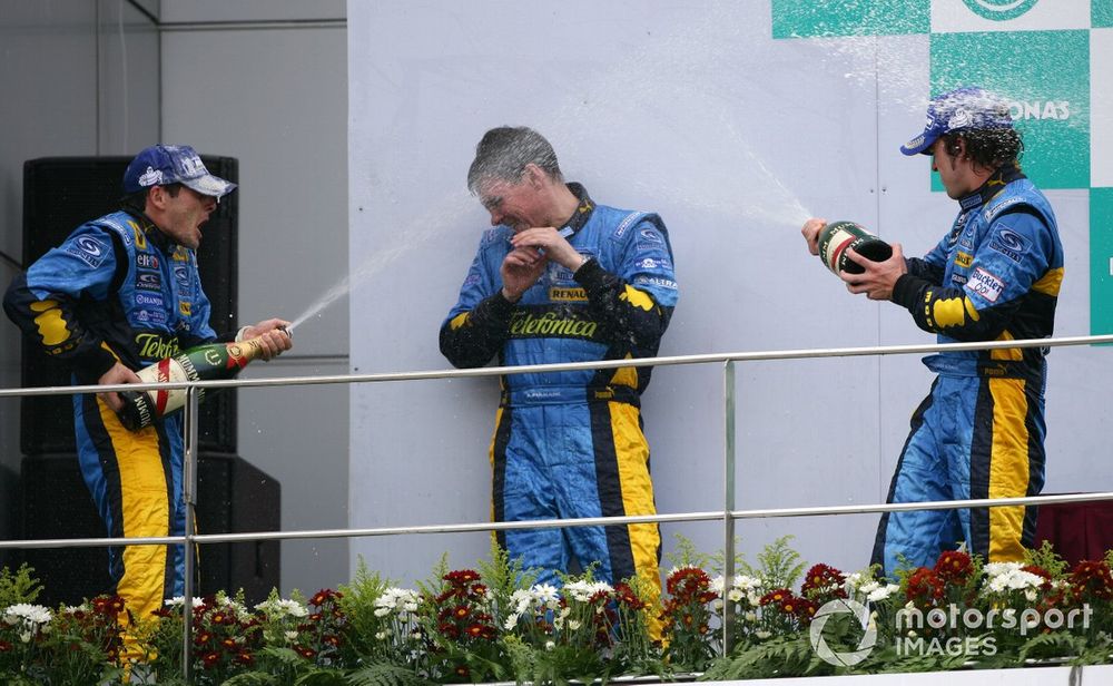 Permane has been part of Team Enstone's biggest successes, pictured after a 1-2 for Renault at Sepang in 2006