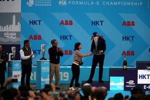 Chris Gorne, Envision Virgin Racing Technical Director receives the constructors' trophy on the podium