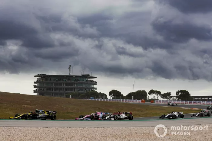 Esteban Ocon, Renault F1 Team R.S.20, Lance Stroll, Racing Point RP20, Antonio Giovinazzi, Alfa Romeo Racing C39, George Russell, Williams FW43, Romain Grosjean, Haas VF-20