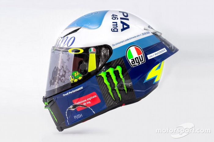 El casco especial de Valentino Rossi, Yamaha Factory Racing, para el GP de San Marino 2020