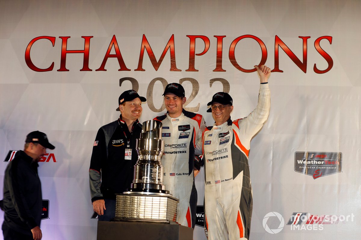 Braun (middle) won the LMP3 title this year with Core founder Jon Bennett right), who has retired from driving and closed the team down