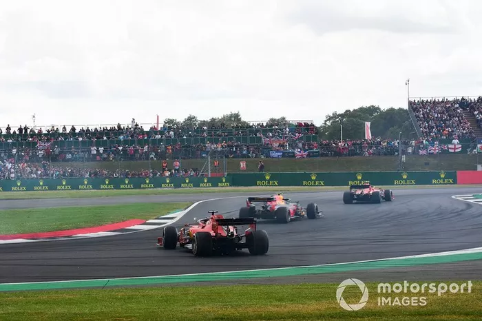 Sebastian Vettel, Ferrari SF90 after running into the back of Max Verstappen, Red Bull Racing RB15 