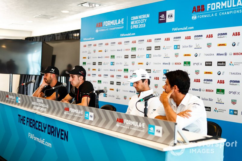 Jean-Eric Vergne, DS TECHEETAH,Sébastien Buemi, Nissan e.Dams,Nelson Piquet Jr., Panasonic Jaguar Racing, and Lucas Di Grassi, Audi Sport ABT Schaeffler in the press conference