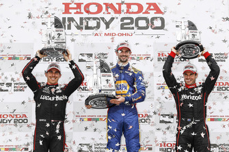 Podium: second place Robert Wickens, Schmidt Peterson Motorsports Honda, winner Alexander Rossi, Andretti Autosport Honda, third place Will Power, Team Penske Chevrolet