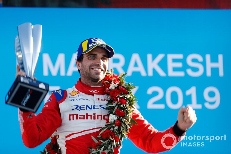 Jérôme d'Ambrosio, Mahindra Racing, celebrates on the podium after winning the race