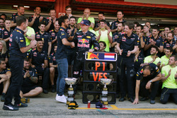 Race winner Max Verstappen, Red Bull Racing celebrates with team mate Daniel Ricciardo, Red Bull Racing and the team