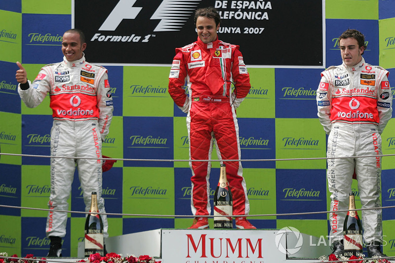 race winner Felipe Massa, Ferrari, second place Lewis Hamilton, McLaren, third place Fernando Alonso