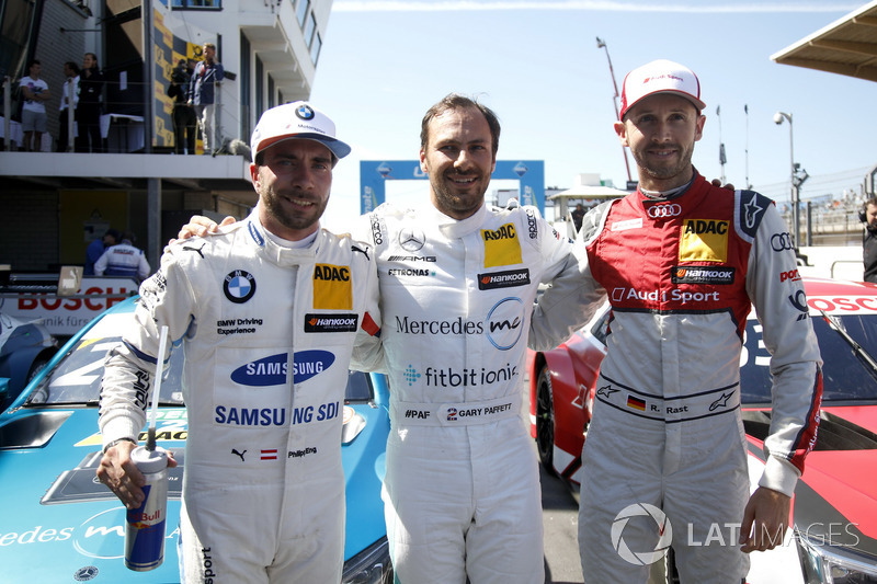 Top 3 after qualifying: Pole position for Gary Paffett, Mercedes-AMG Team HWA, Philipp Eng, BMW Team RBM, René Rast, Audi Sport Team Rosberg