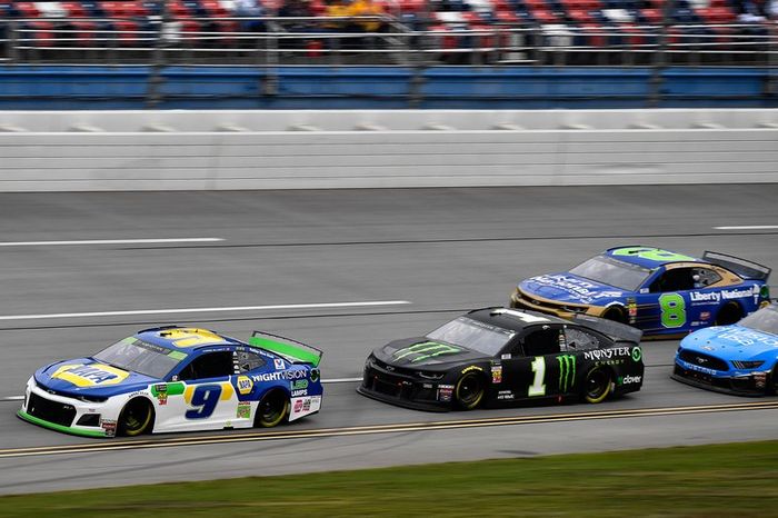  Chase Elliott, Hendrick Motorsports, Chevrolet Camaro NAPA Night Vision,  Kurt Busch, Chip Ganassi Racing, Chevrolet Camaro Monster Energy, and  Daniel Hemric, Richard Childress Racing, Chevrolet Camaro Liberty National / RCR 50th