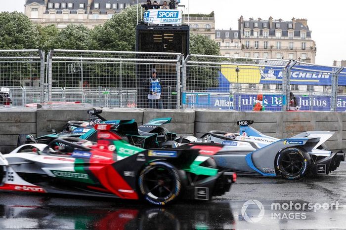 Alex Lynn, Panasonic Jaguar Racing, Jaguar I-Type 3, choca en la barrera Edoardo Mortara Venturi Formula E, Venturi VFE05,  Daniel Abt, Audi Sport ABT Schaeffler, Audi e-tron FE05