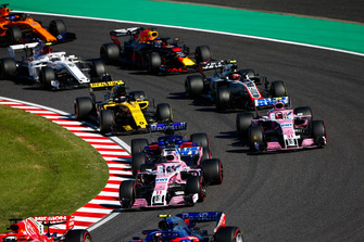 Sebastian Vettel, Ferrari SF71H, Pierre Gasly, Scuderia Toro Rosso STR13, Sergio Perez, Racing Point Force India VJM11, Brendon Hartley, Toro Rosso STR13, Esteban Ocon, Racing Point Force India VJM11, Carlos Sainz Jr., Renault Sport F1 Team R.S. 18, Kevin Magnussen, Haas F1 Team VF-18, Charles Leclerc, Sauber C37, Daniel Ricciardo, Red Bull Racing RB14, Fernando Alonso, McLaren MCL33, at the start