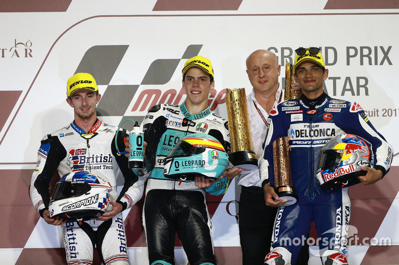 Podio: Joan Mir, Leopard Racing; John McPhee, British Talent Team; Jorge Martin, Del Conca Gresini Racing Moto3