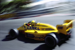 Race winner Ayrton Senna on Lotus-Honda