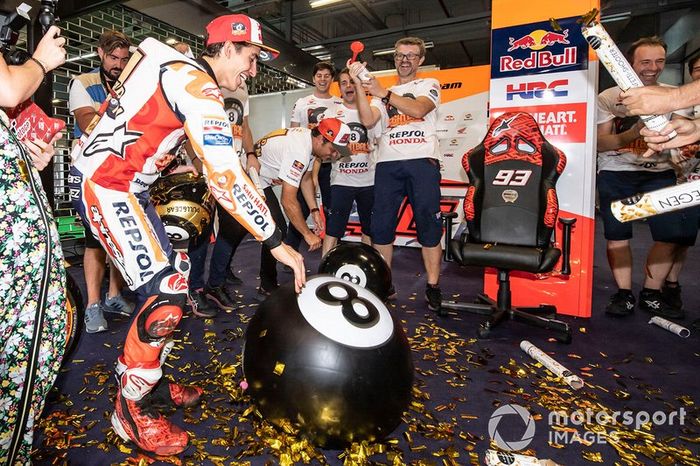 World Champion Marc Marquez, Repsol Honda Team celebrates with his team
