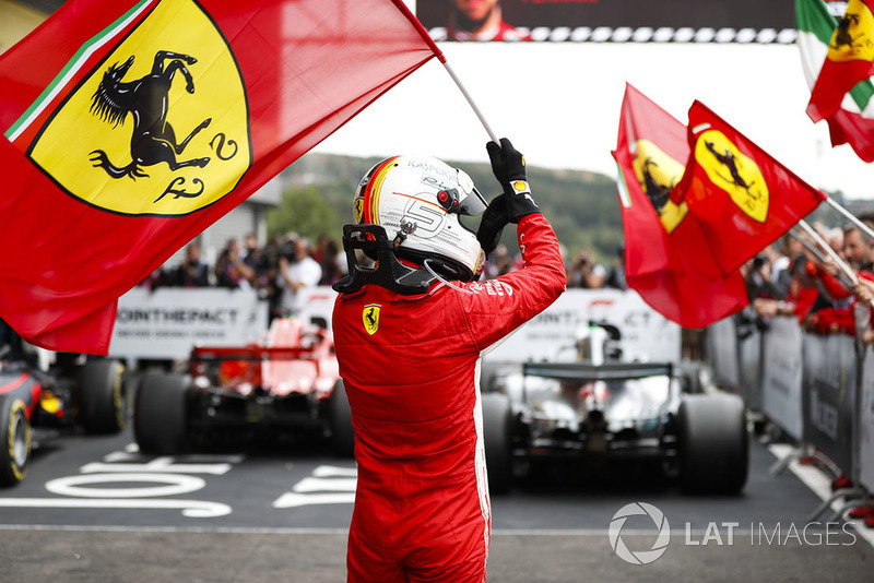 Sebastian Vettel, Ferrari, tras la victoria