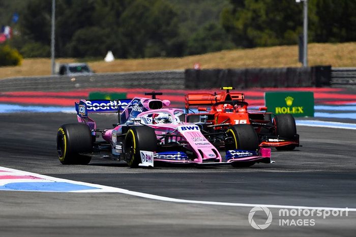 Sergio Perez, Racing Point RP19, leads Charles Leclerc, Ferrari SF90