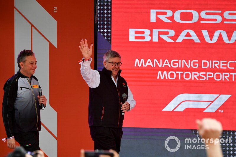 Mario Isola, Racing Manager, Pirelli Motorsport, and Ross Brawn, Managing Director of Motorsports, FOM at the Federation Square event