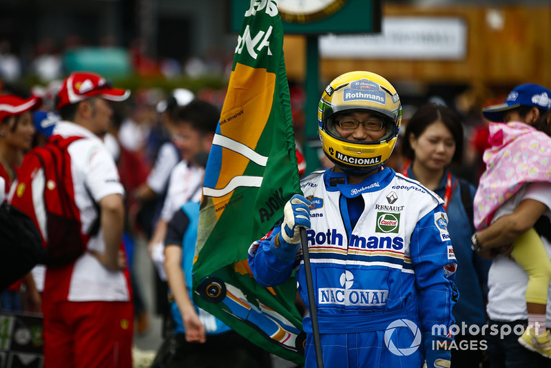 A fan dressed as Ayrton Senna