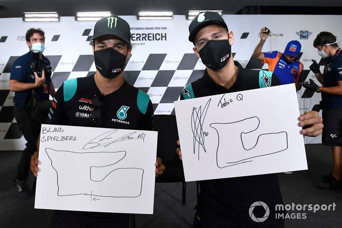 Franco Morbidelli, Petronas Yamaha SRT, Fabio Quartararo, Petronas Yamaha SRT con los dibujos del circuito que hicieron con los ojos cerrados