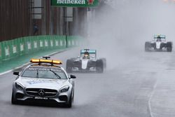 Lewis Hamilton, Mercedes AMG F1 W07 Hybrid leads behind the FIA Safety Car