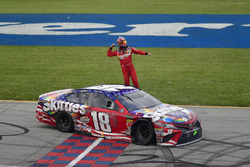 Kyle Busch, Joe Gibbs Racing, Toyota Camry Skittles Red White & Blue celebrates after winning