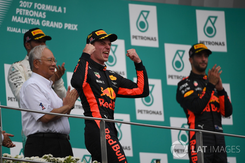 Race winner Max Verstappen, Red Bull Racing celebrates on the podium
