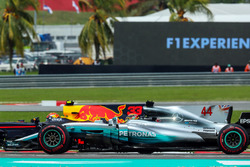 Lewis Hamilton, Mercedes-Benz F1 W08 and Max Verstappen, Red Bull Racing RB13 battle for position