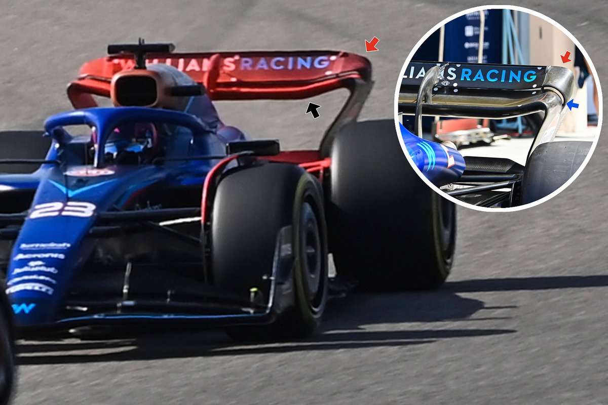 Comparación del alerón trasero del Williams FW45