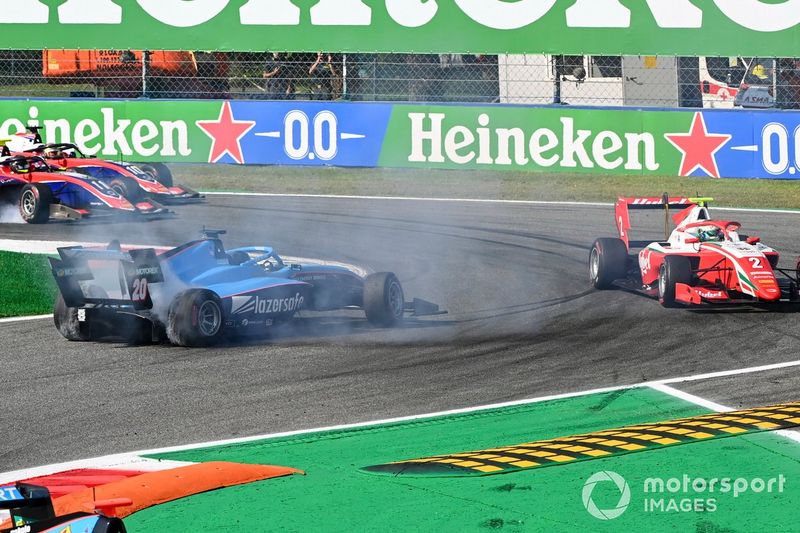 Calan Williams, Jenzer Motorsport trompea y Frederik Vesti, Prema Racing