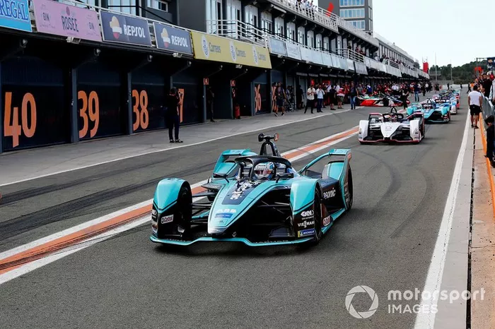 James Calado, Jaguar Racing, Jaguar I-Type 4 exits the pit lane