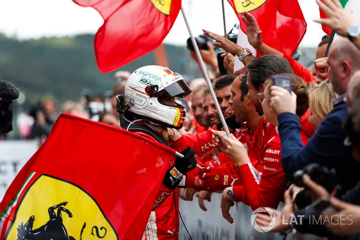 Sebastian Vettel, Ferrari, tras la victoria