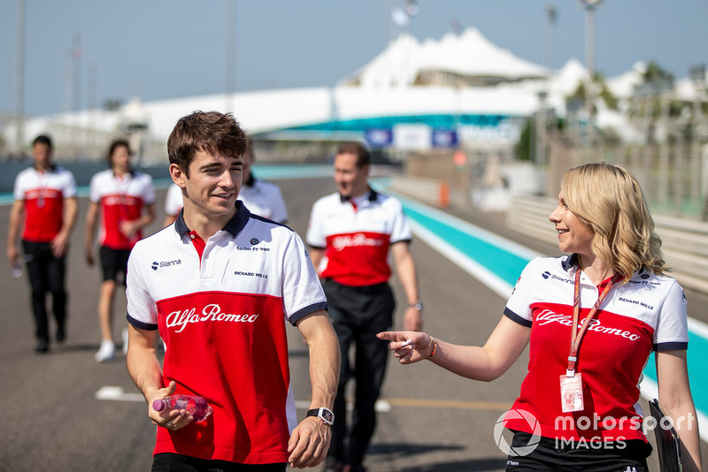 Charles Leclerc, Sauber walks the track with Ruth Buscombe, Sauber Race Strategist
