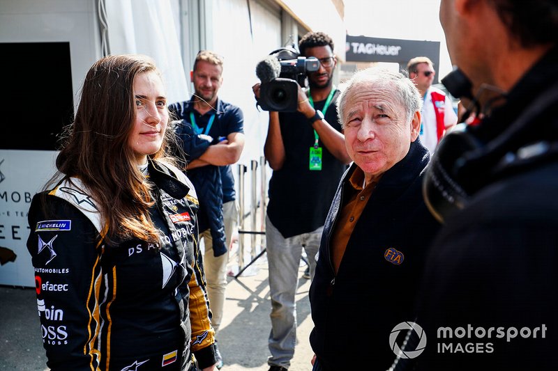 Jean Todt, FIA President talks to Tatiana Calderon, DS TECHEETAH