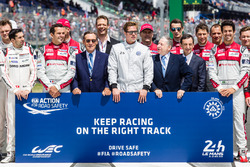 FIA Action for Road Safety fotoshoot: FIA President Jean Todt, ACO President Pierre Fillon, acteur B
